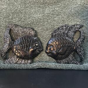 1954 Miller Studios Chalkware Kissing Fish Plaster Black and Sparkly MCM